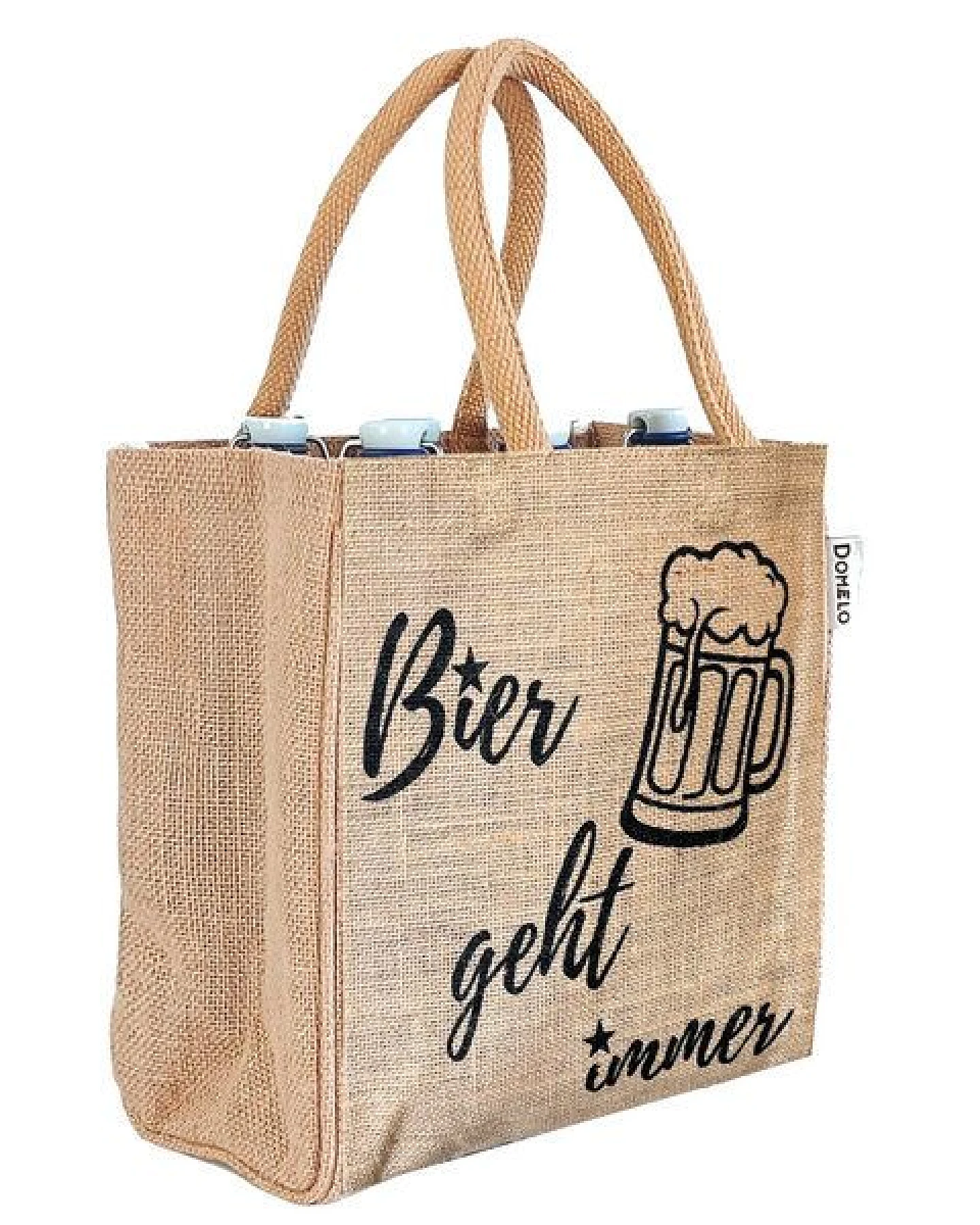 Domelo Jute Einkaufstasche, Flaschenträger mit 6 Fächer. 100% Vegane Bierflaschenträge – Ansicht 3