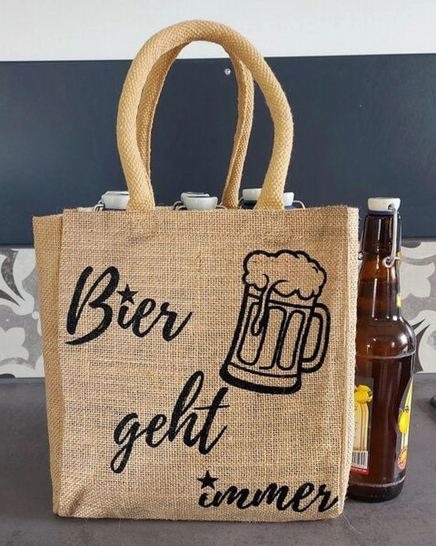 Domelo Jute Einkaufstasche, Flaschenträger mit 6 Fächer. 100% Vegane Bierflaschenträge – Ansicht 4