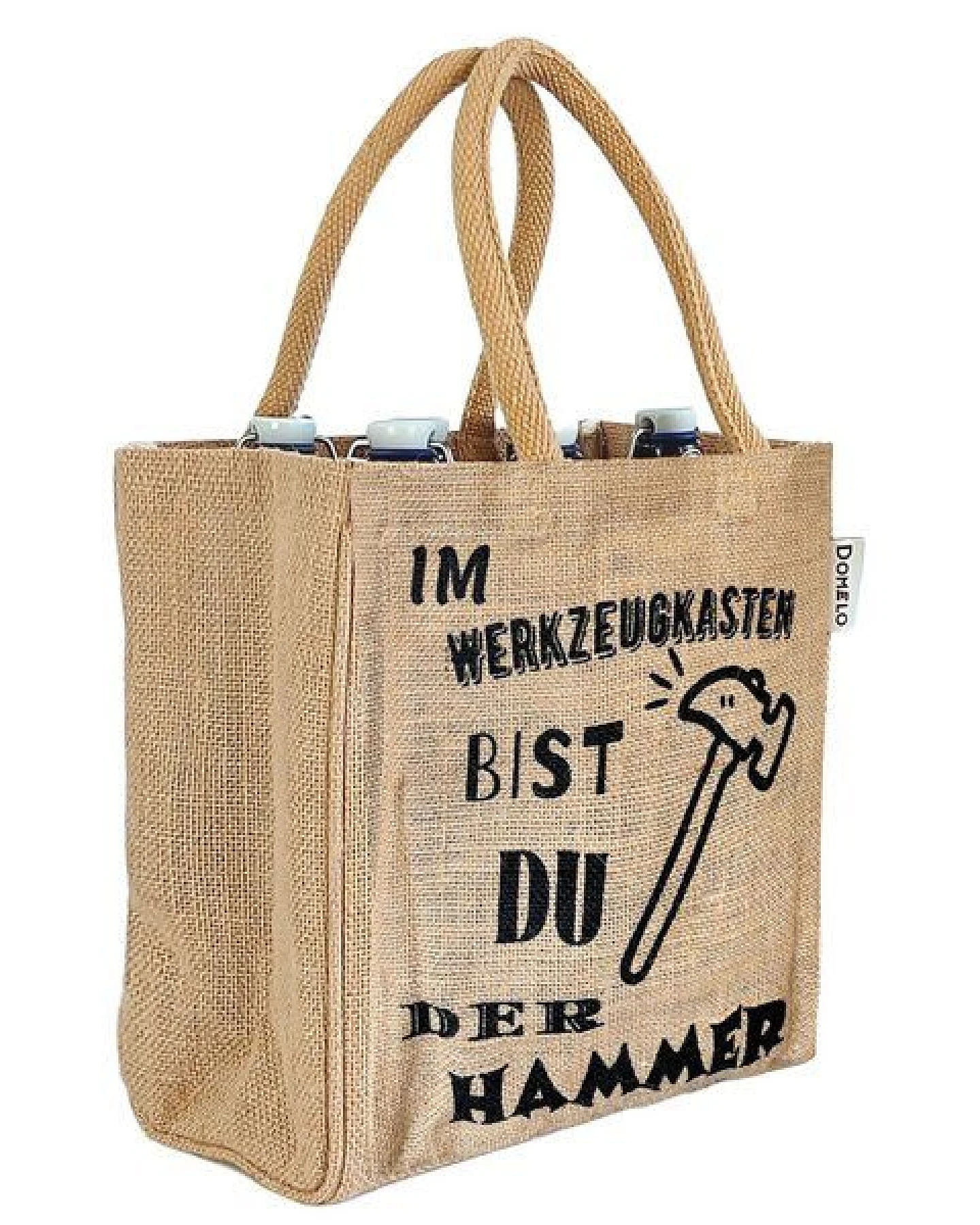 Domelo Jute Einkaufstasche, Flaschenträger mit 6 Fächer. 100% Vegane Bierflaschenträge – Ansicht 3