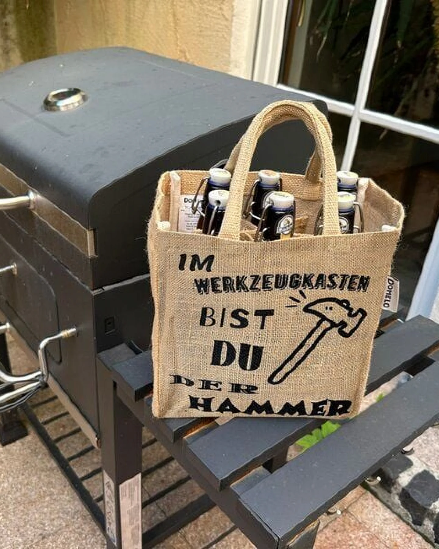 Domelo Jute Einkaufstasche, Flaschenträger mit 6 Fächer. 100% Vegane Bierflaschenträge – Ansicht 4