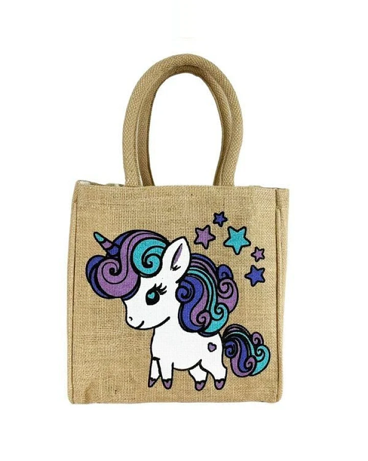 Domelo Kinder Handtasche Mädchen Jute Tasche kleine Schultertasche mit Einhorn