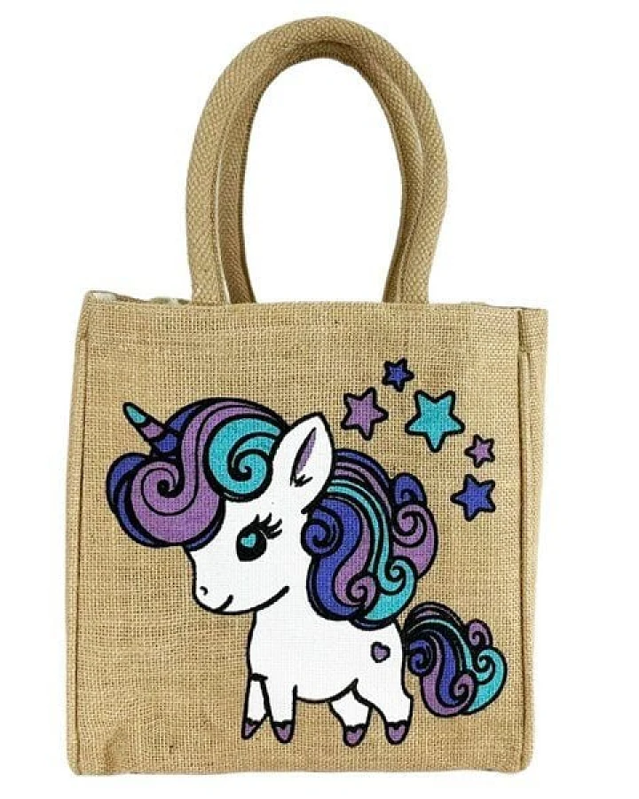 Domelo Kinder Handtasche Mädchen Jute Tasche kleine Schultertasche mit Einhorn