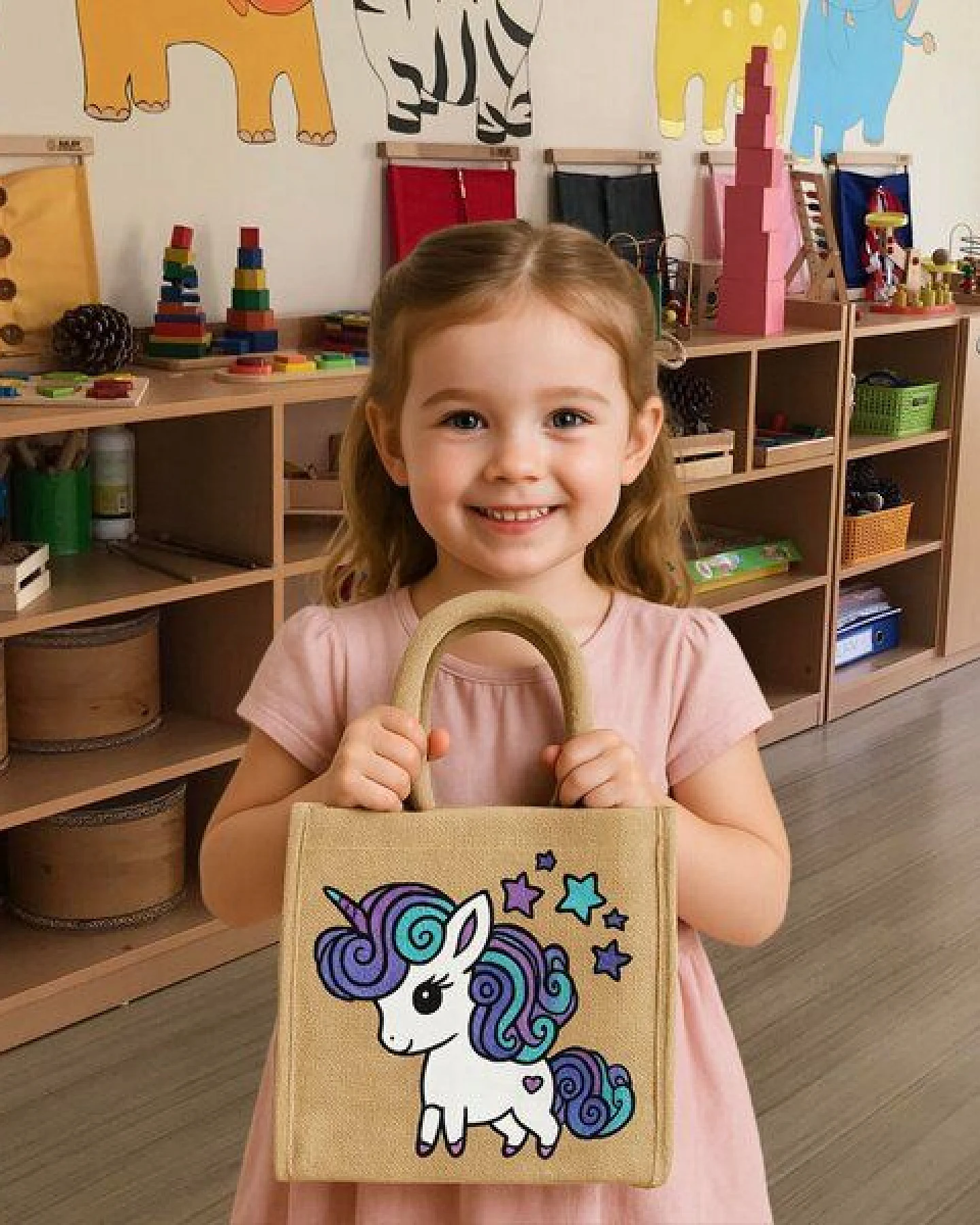 Domelo Kinder Handtasche Mädchen Jute Tasche kleine Schultertasche mit Einhorn – Ansicht 2