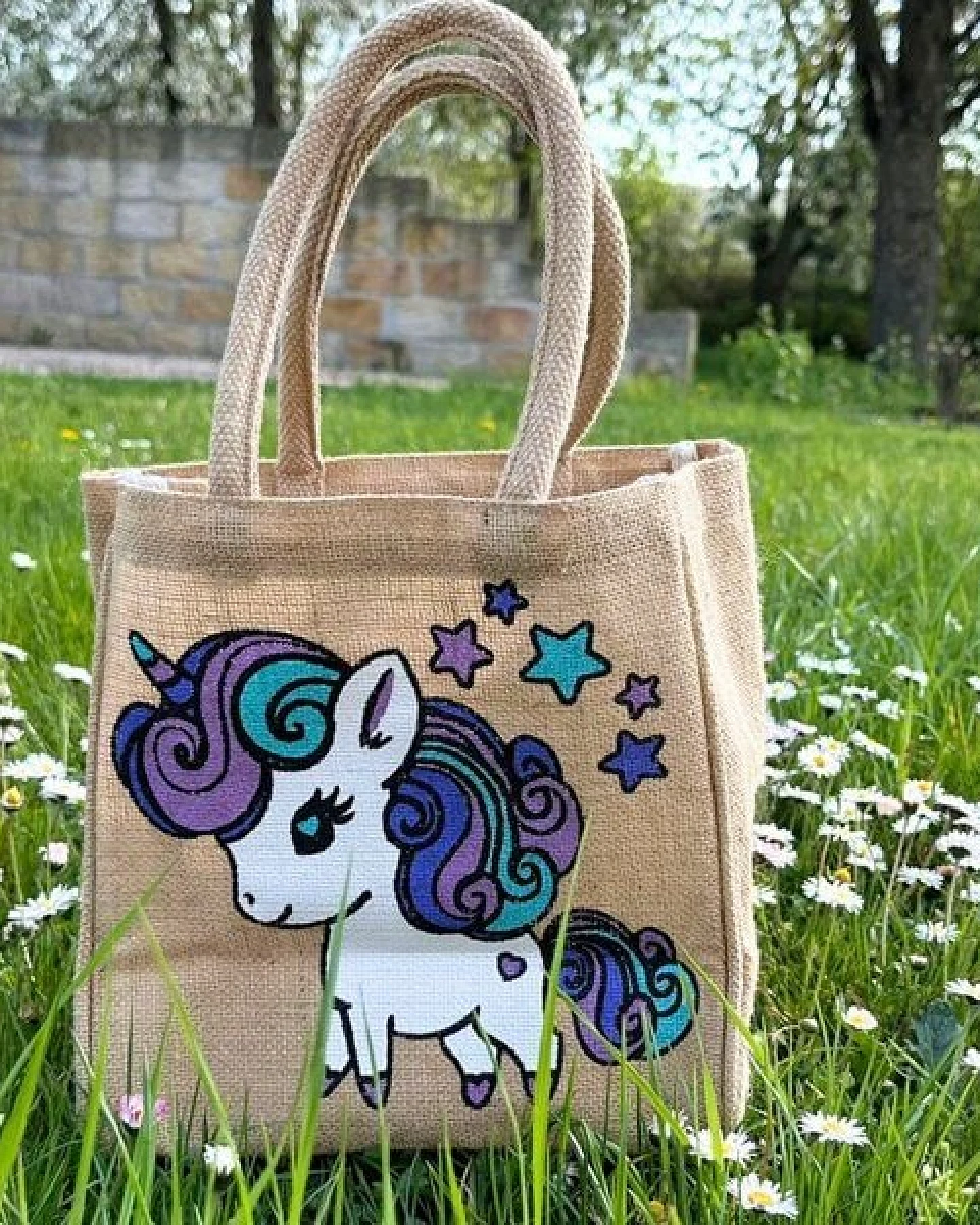 Domelo Kinder Handtasche Mädchen Jute Tasche kleine Schultertasche mit Einhorn – Ansicht 4