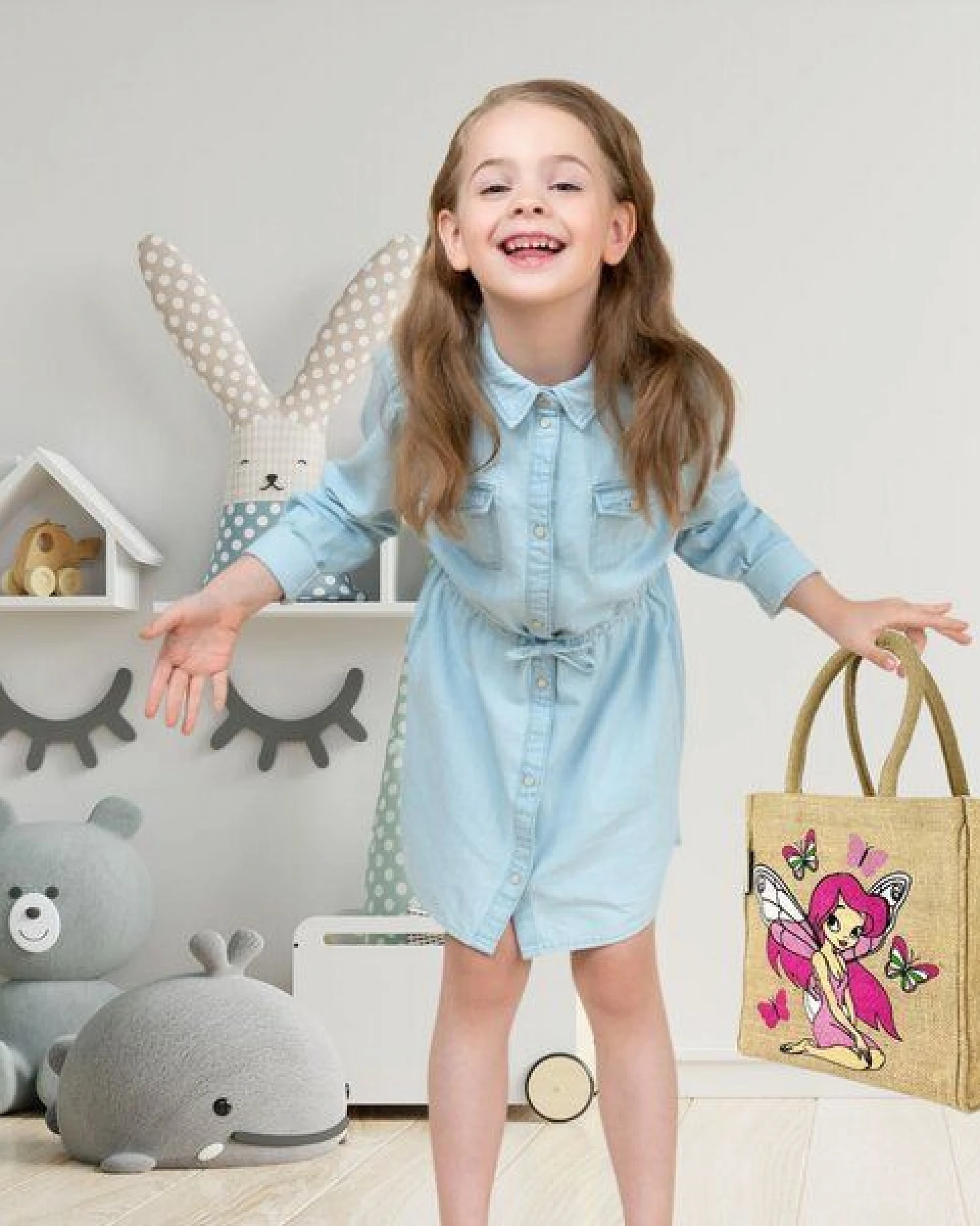 Domelo Kinder Handtasche Mädchen Jute Tasche kleine Schultertasche mit Fee Motiv – Ansicht 2