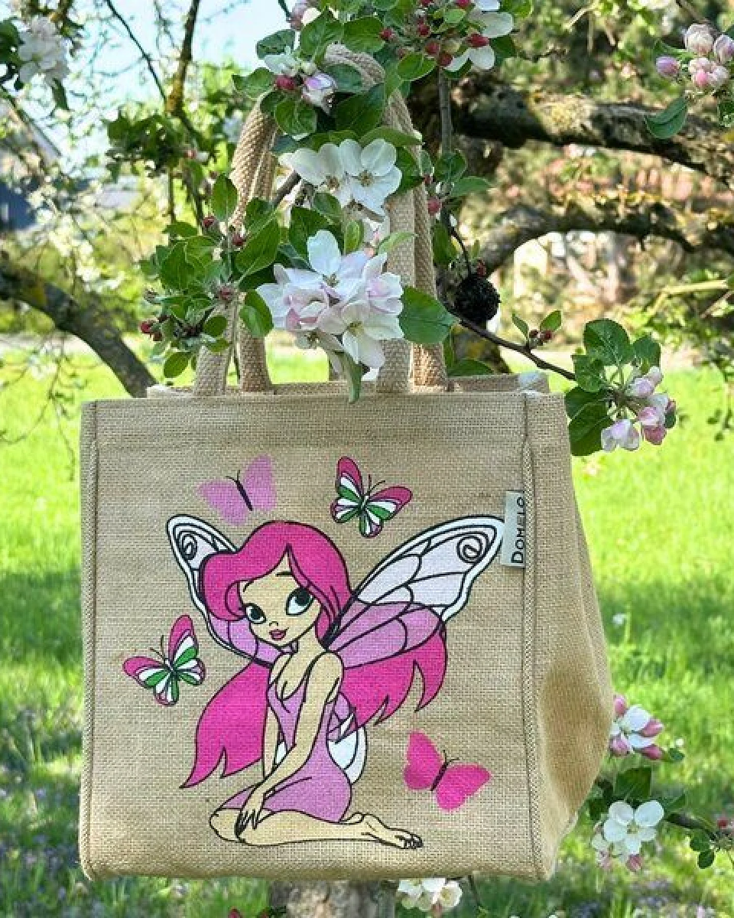 Domelo Kinder Handtasche Mädchen Jute Tasche kleine Schultertasche mit Fee Motiv – Ansicht 4