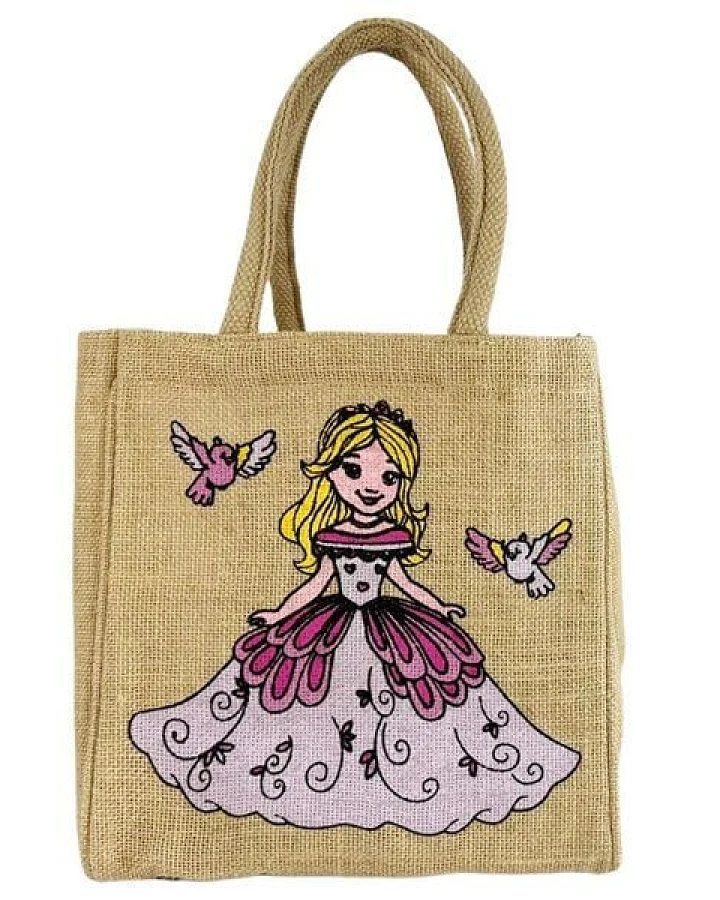 Domelo Kinder Handtasche Mädchen Jute Tasche klein Schultertasche mit Prinzessin