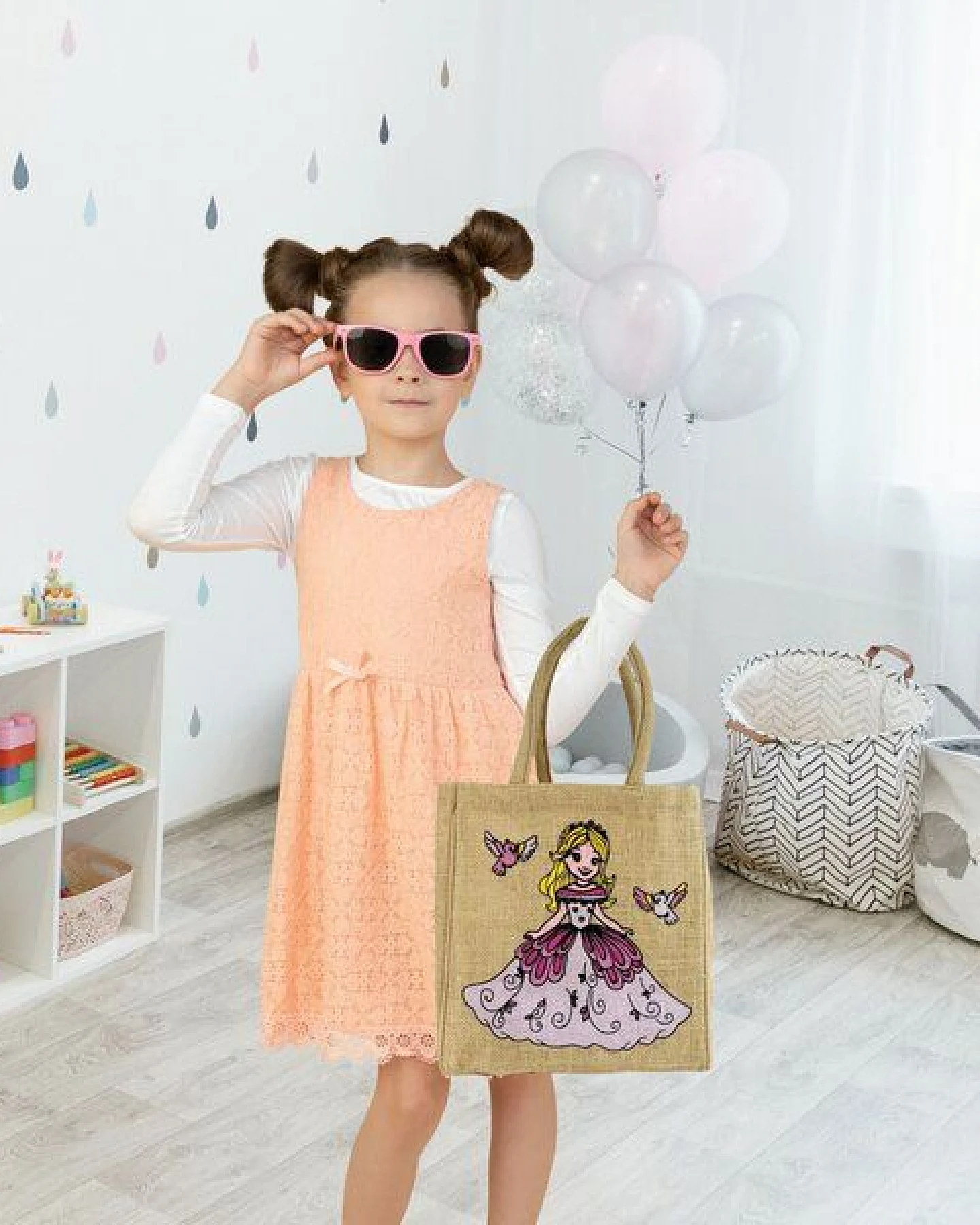 Domelo Kinder Handtasche Mädchen Jute Tasche klein Schultertasche mit Prinzessin – Ansicht 2