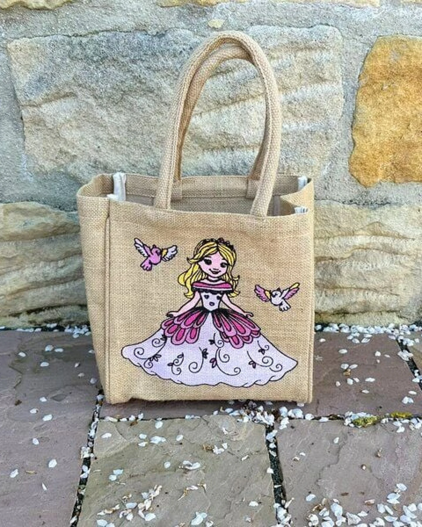 Domelo Kinder Handtasche Mädchen Jute Tasche klein Schultertasche mit Prinzessin – Ansicht 4