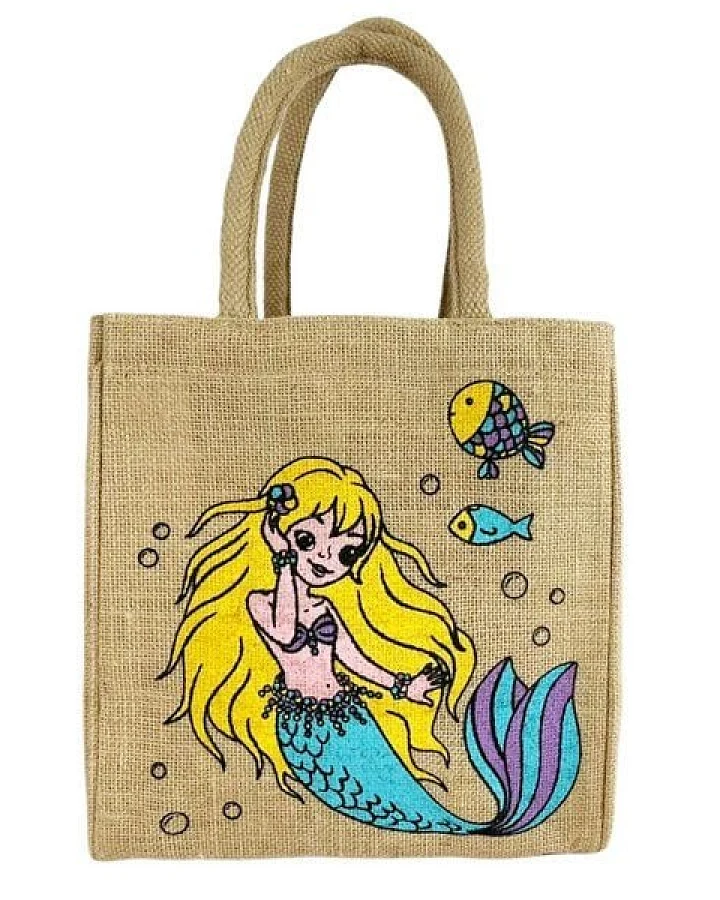 Domelo Kinder Handtasche Mädchen Jute Tasche klein Meerjungfrau Schultertasche