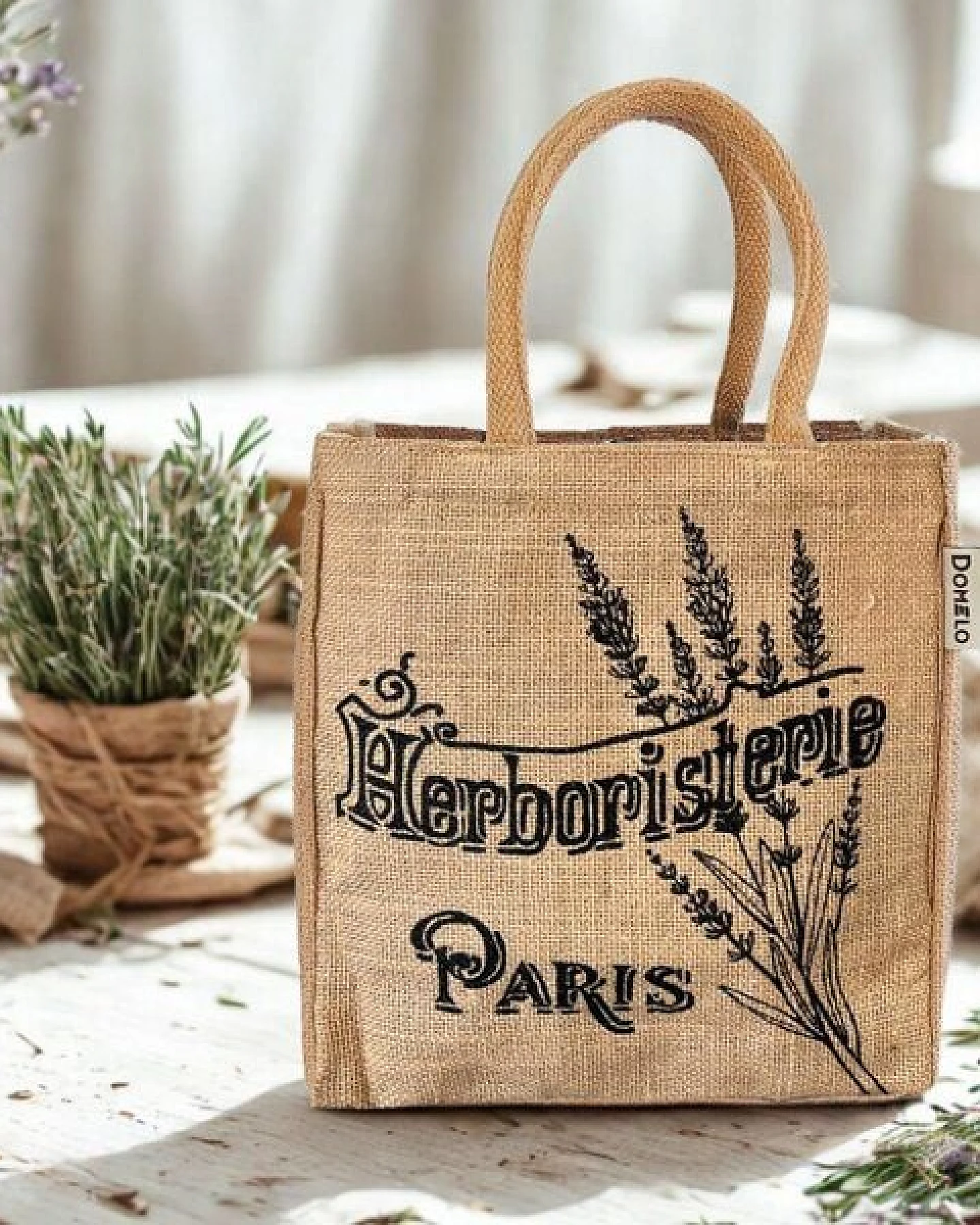Domelo Jute Handtasche kleine Jutetasche vegane Einkaufskorb mini Tragetasche – Ansicht 4