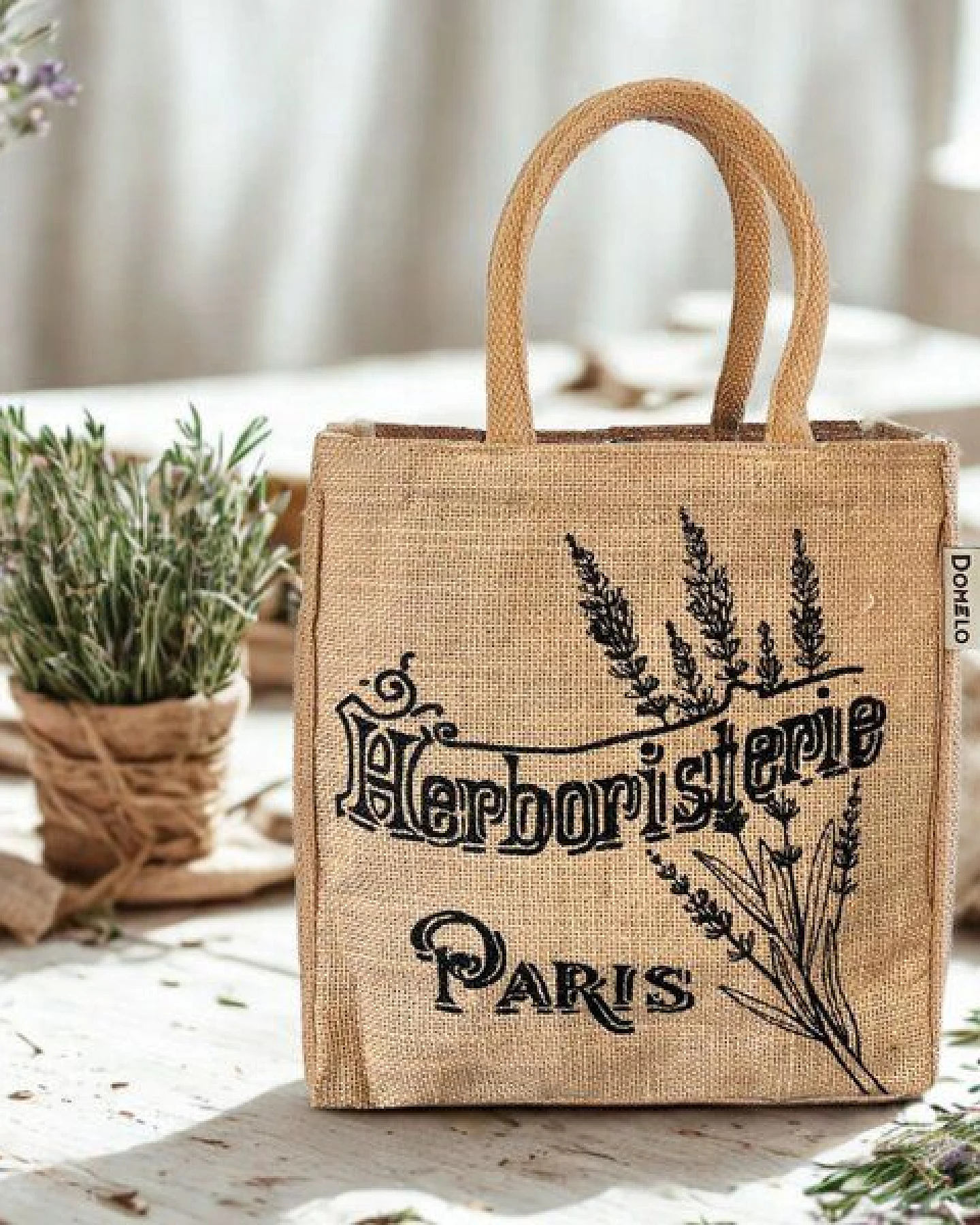 Domelo Jute Handtasche kleine Jutetasche vegane Einkaufskorb mini Tragetasche – Ansicht 4