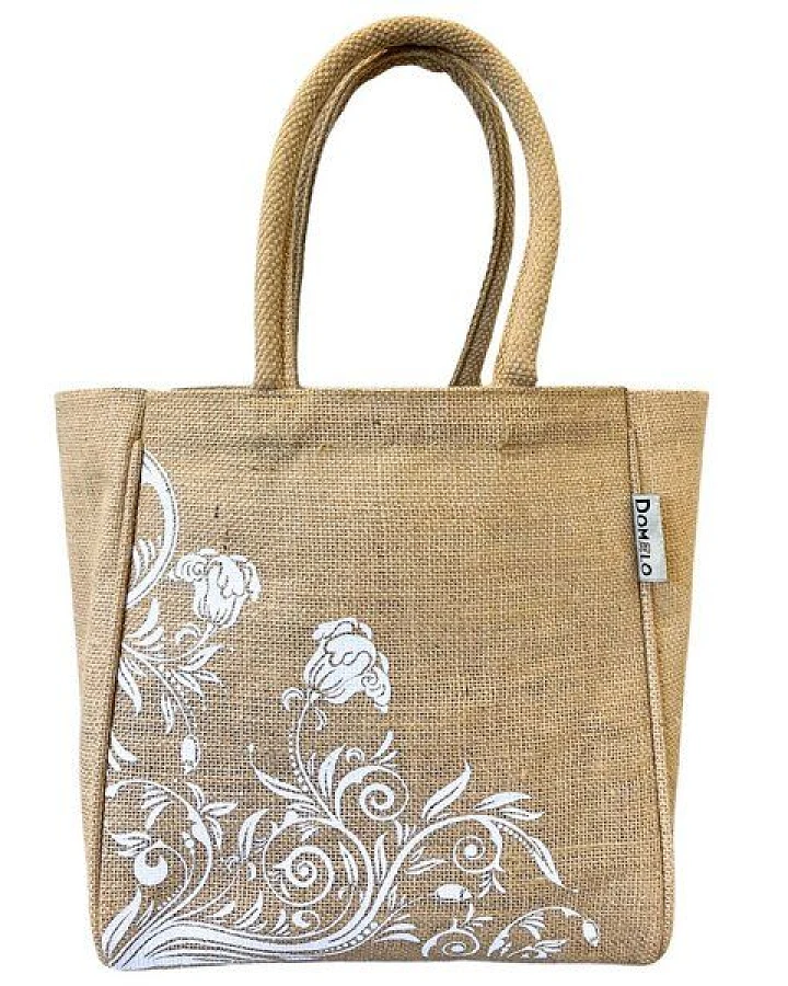 Domelo Jute Handtasche kleine Jutetasche vegane Einkaufskorb mini Tragetasche