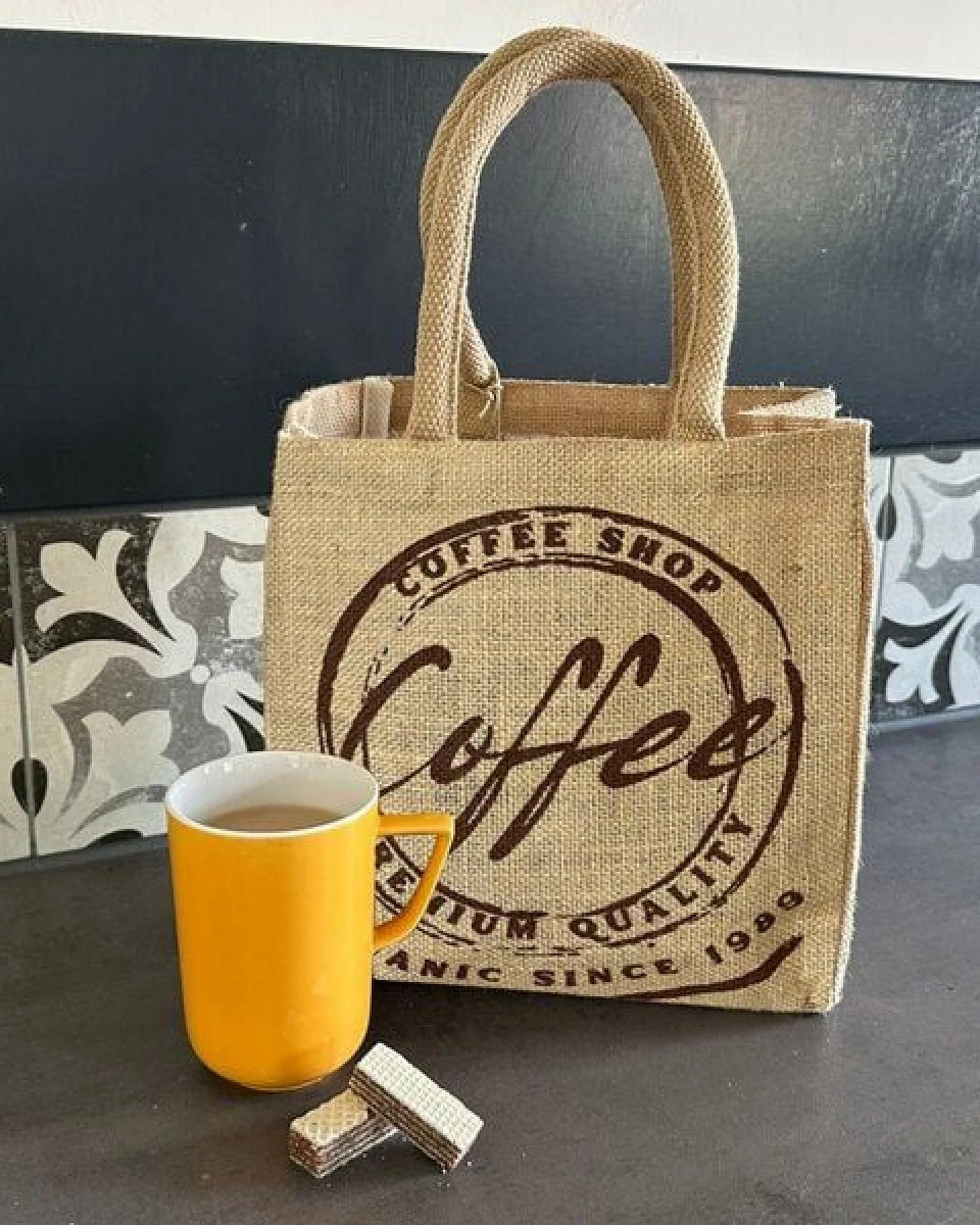 Domelo Jute Handtasche kleine Jutetasche vegane Einkaufskorb mini Tragetasche – Ansicht 4