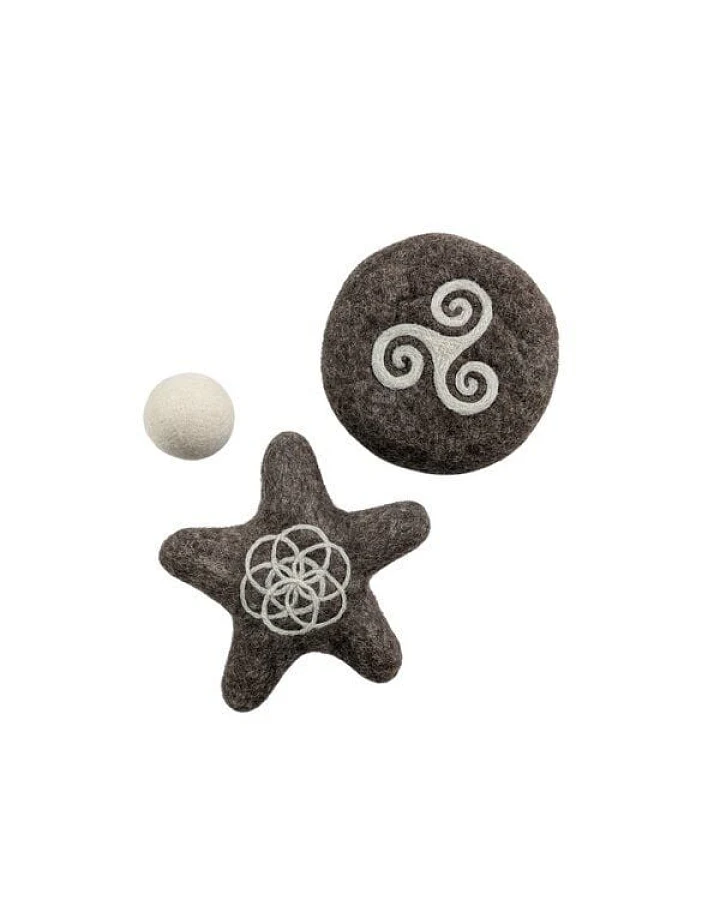 Wooliie Hunde-Spielset aus 100 % naturbelassener Schurwolle – handgefertigt & schadstofffrei (3er-Bundle) - Frisbee & Star