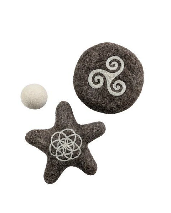 Wooliie Hunde-Spielset aus 100 % naturbelassener Schurwolle – handgefertigt & schadstofffrei (3er-Bundle) - Frisbee & Star