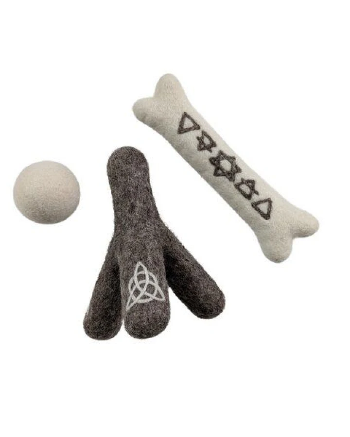 Wooliie Hunde-Spielset aus 100 % naturbelassener Schurwolle – handgefertigt & schadstofffrei (3er-Bundle) - Bone & Stick