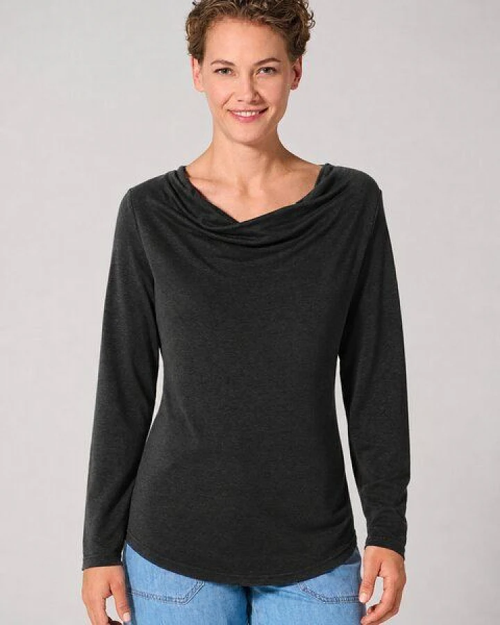 HempAge Langarmshirt mit Wasserfallkragen Hanf/Lyocell