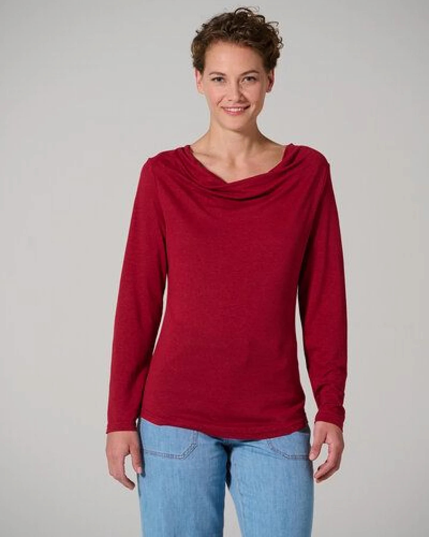 HempAge Langarmshirt mit Wasserfallkragen Hanf/Lyocell – Ansicht 4