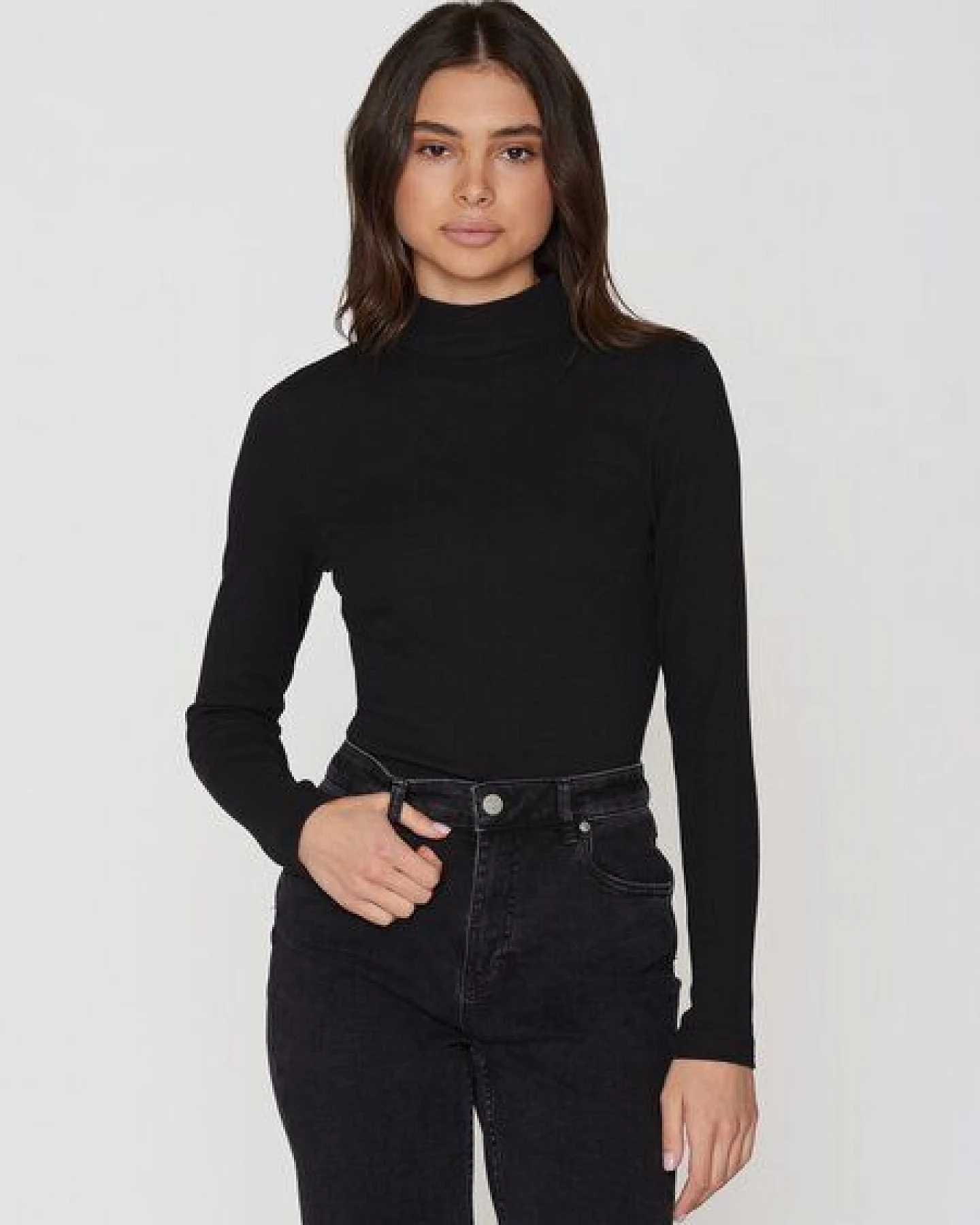 KnowledgeCotton Apparel Ripp-Longsleeve High Neck – Ansicht 2