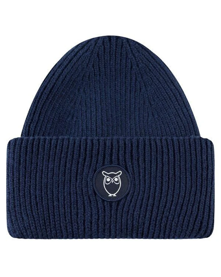 KnowledgeCotton Apparel Big Rib Beanie-Mütze aus Lammwolle