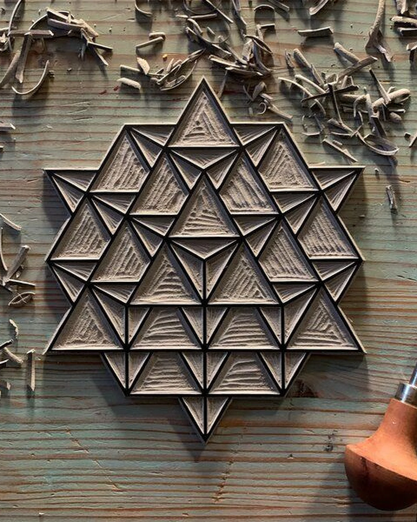 Veskor Cassiopeia TETRAEDER 64 Heilige Geometrie Linoldruck – Ansicht 2