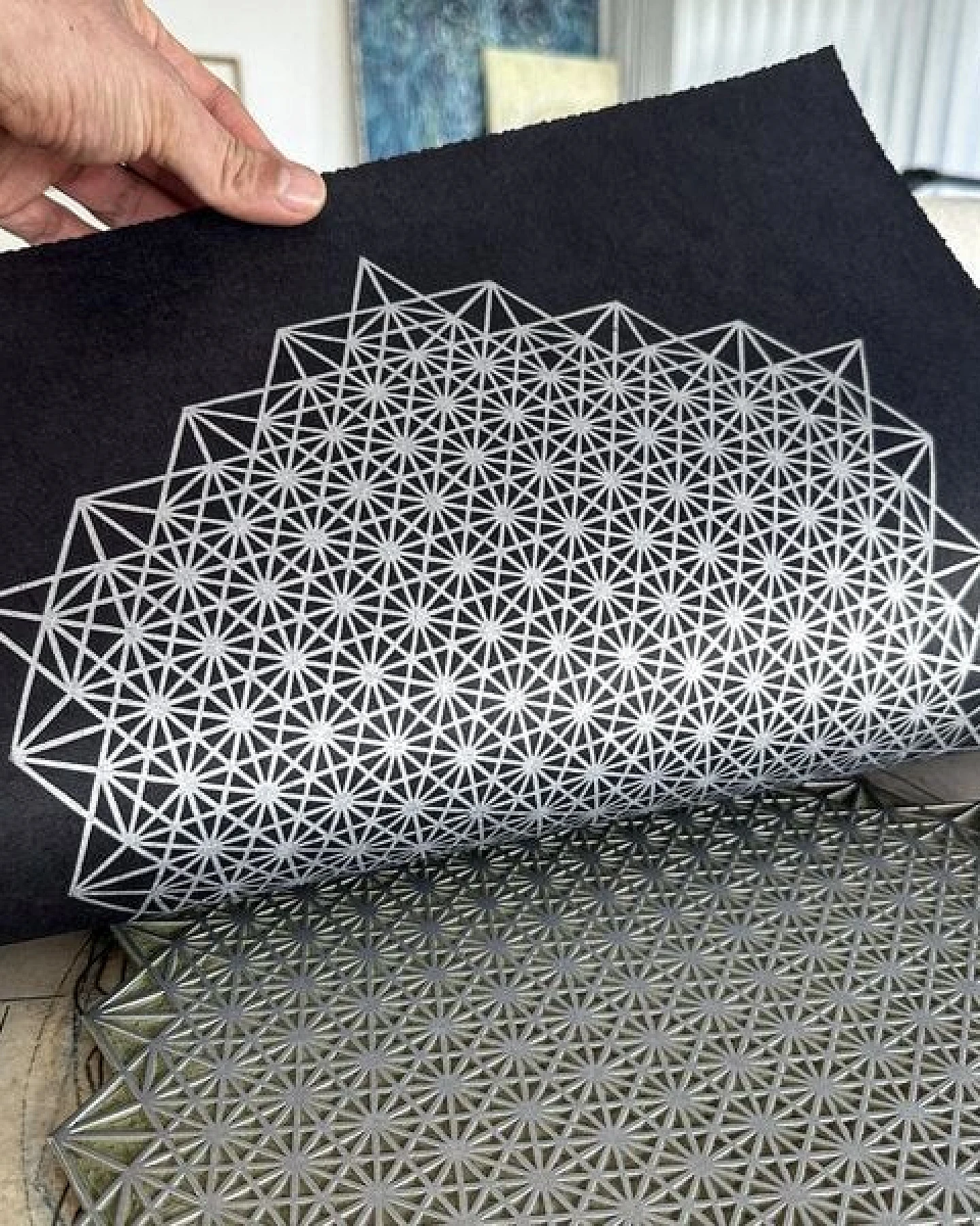 Veskor Cassiopeia STERN TETRAEDER 512 Heilige Geometrie Linoldruck – Ansicht 3