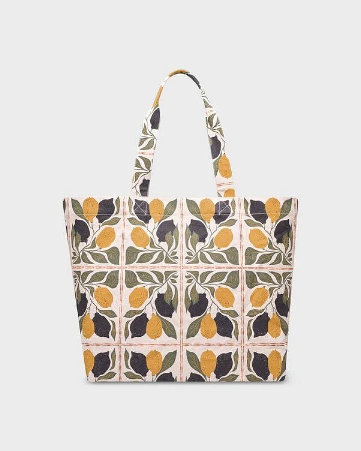 DEDICATED Sundre Lemon Tiles Shopper - Oat White