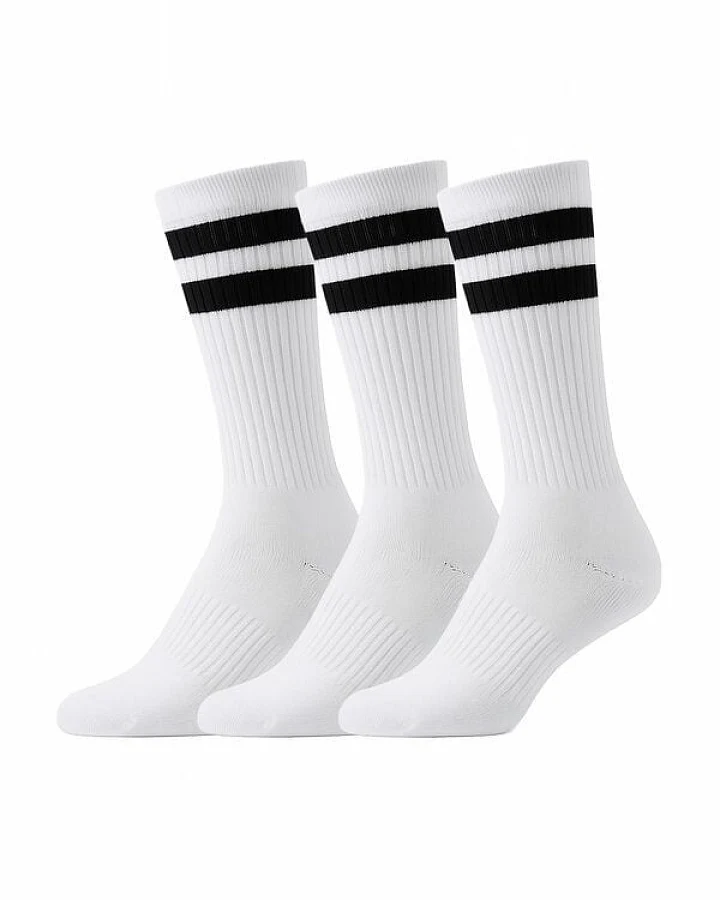 Spino Socks Zeitlose weiße Tennissocken aus Bio-Baumwolle mit schwarzen Streifen