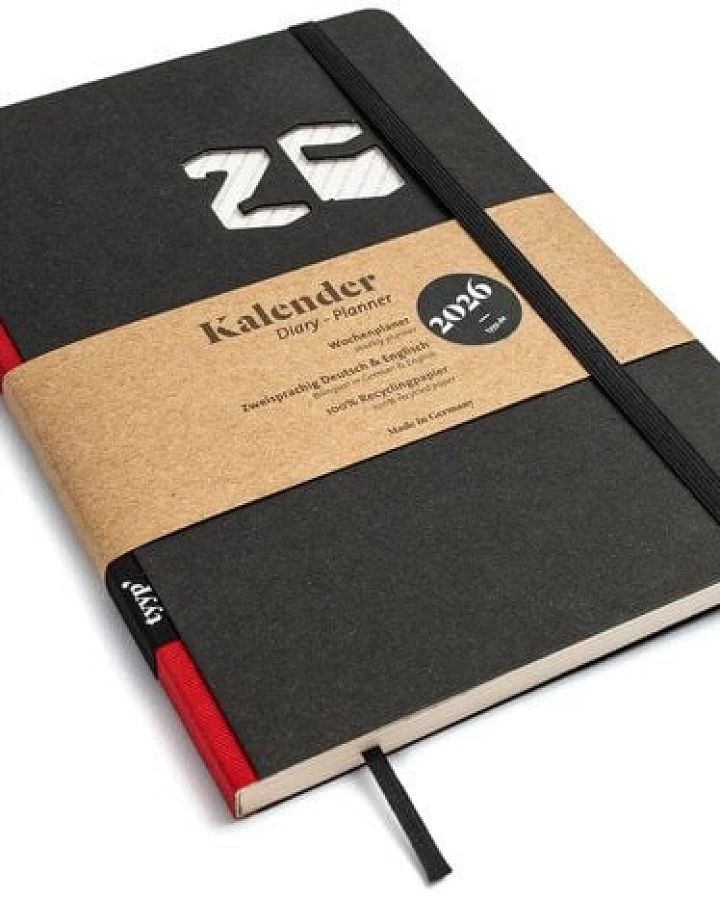 tyyp Taschenkalender 2026 A5 – Kalender aus Recyclingpapier mit schwarzem Cover, fair & vegan