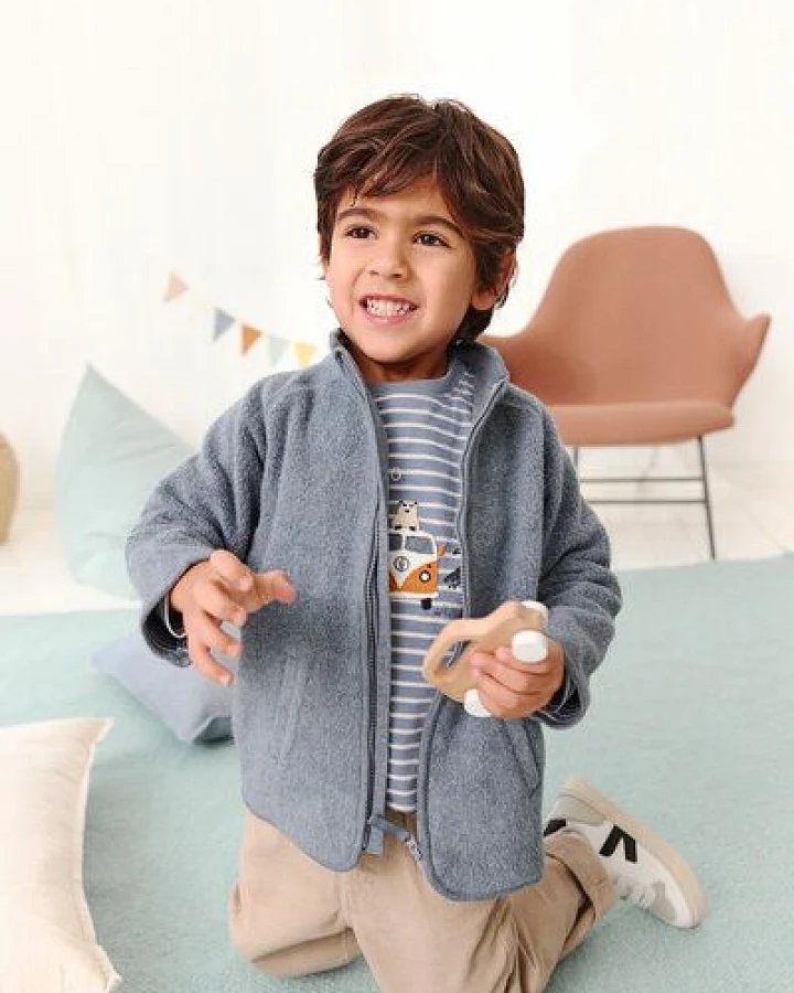 People Wear Organic Fleece Jacke, blau mélange, Bio-Baumwolle