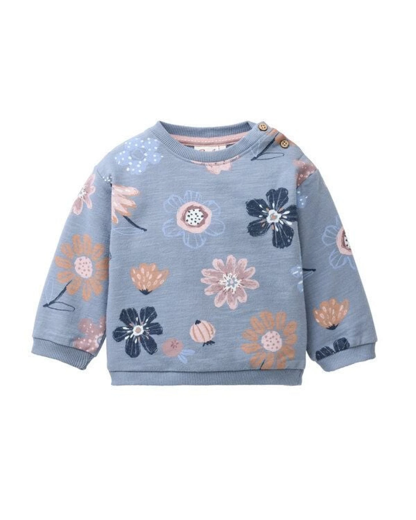 People Wear Organic Sweat Pullover, blau bedruckt, "floral", Bio-Baumwolle – Ansicht 3