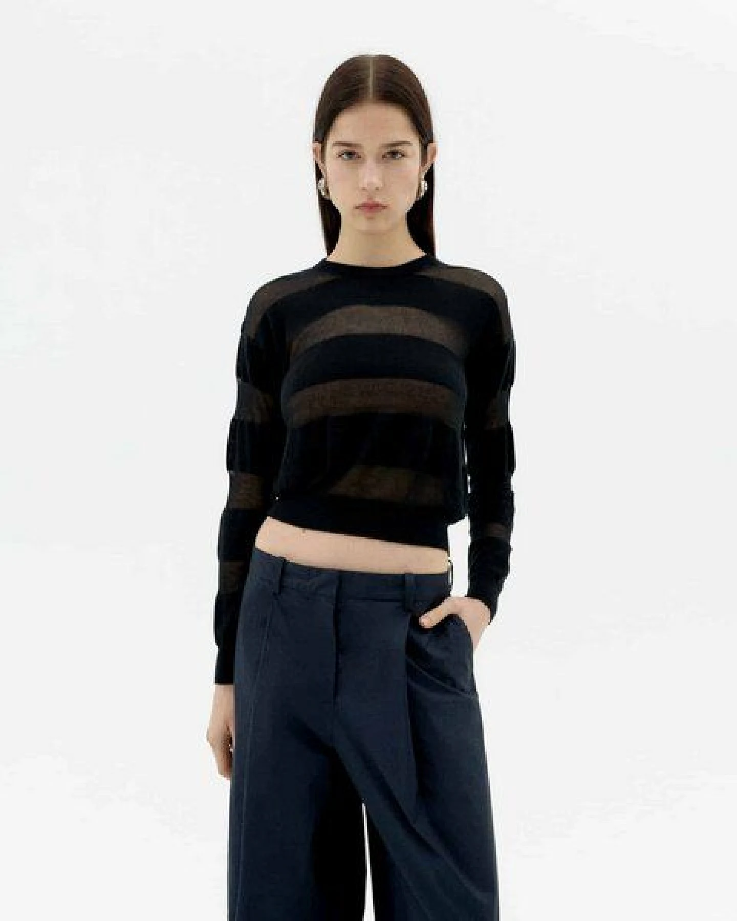 thinking mu Be Lyocell-Pullover mit transparenten Streifen – Ansicht 2