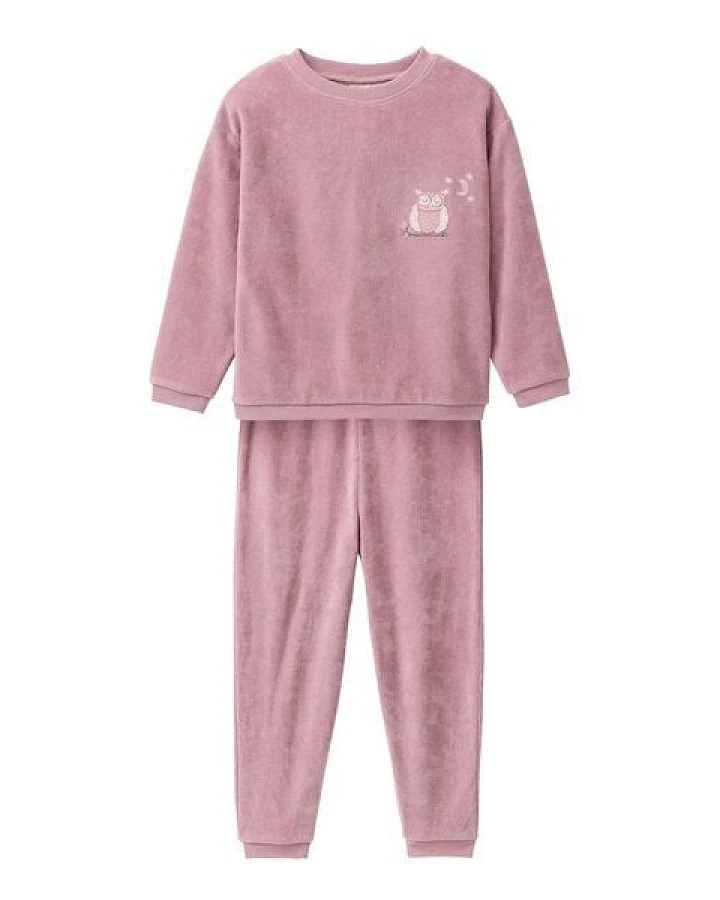People Wear Organic Nicki Pyjama, rosa, Applikation "Eule", Bio-Baumwolle