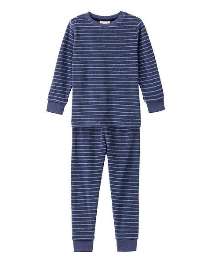 People Wear Organic Frottée Pyjama, blau geringelt, Bio-Baumwolle