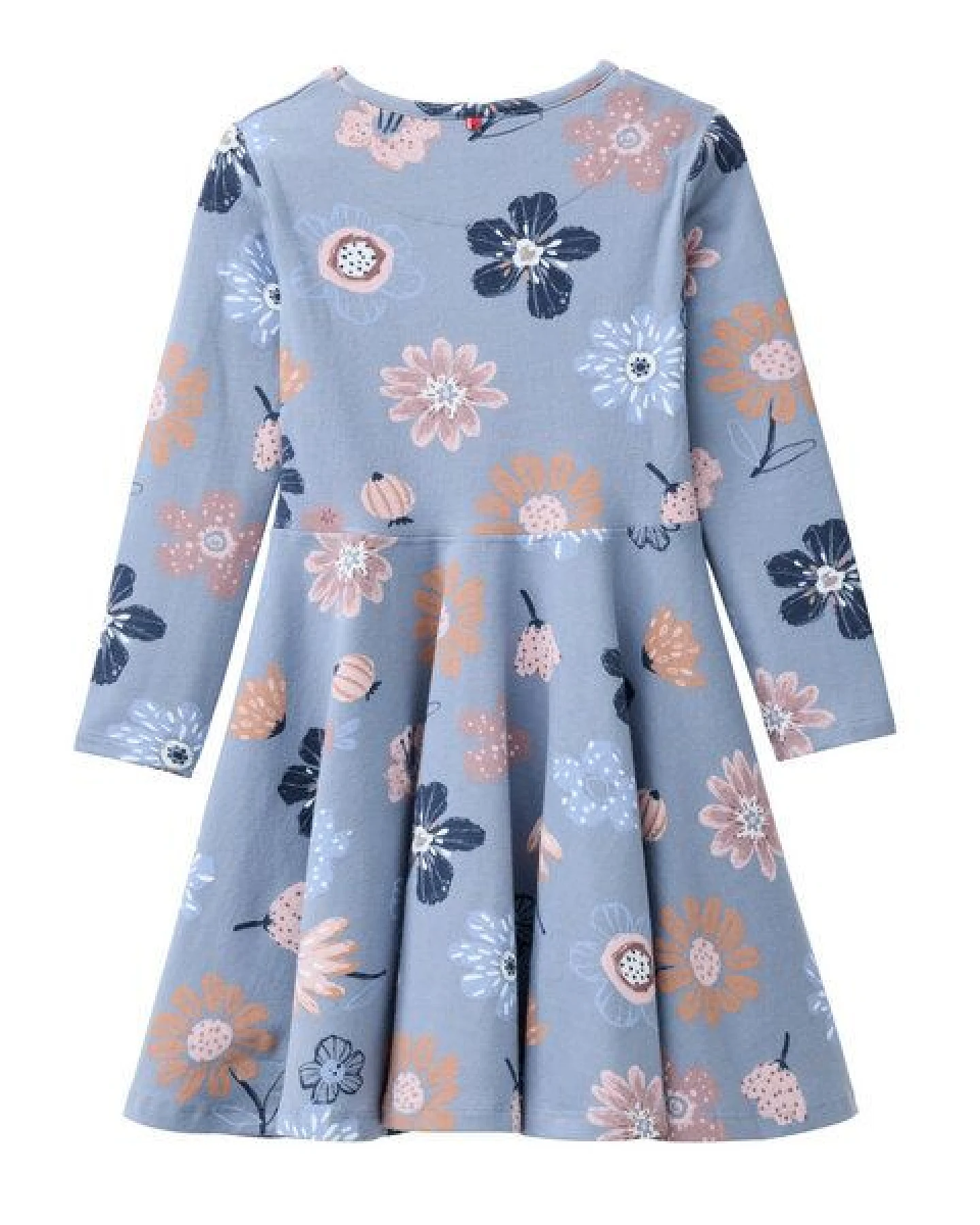 People Wear Organic Langarm Kleid, blau bedruckt, "große Herbstblumen", Bio-Baumwolle – Ansicht 2