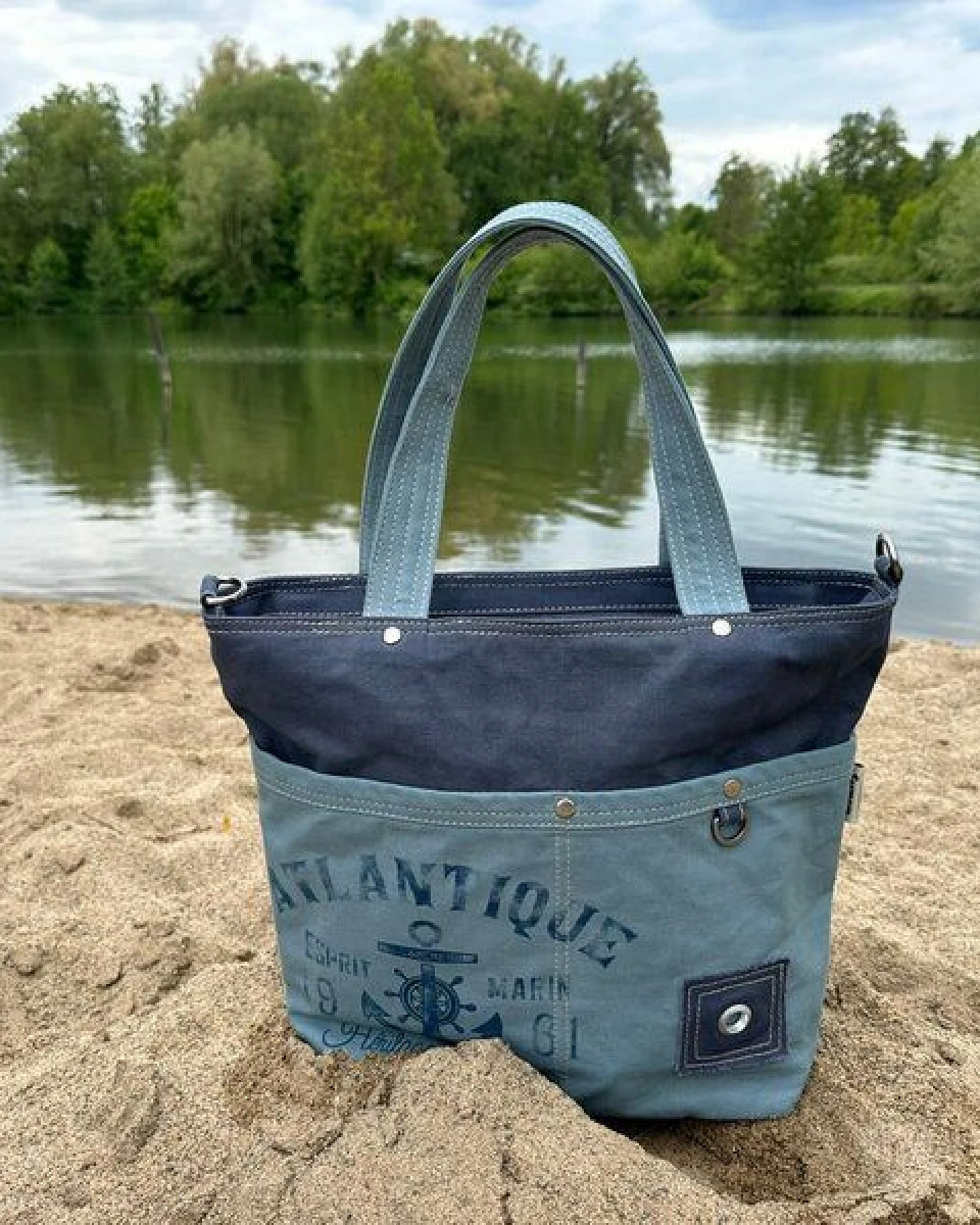 Sunsa Maritim Handtasche. Vegane Schultertasche. Vintage Damentasche – Ansicht 2