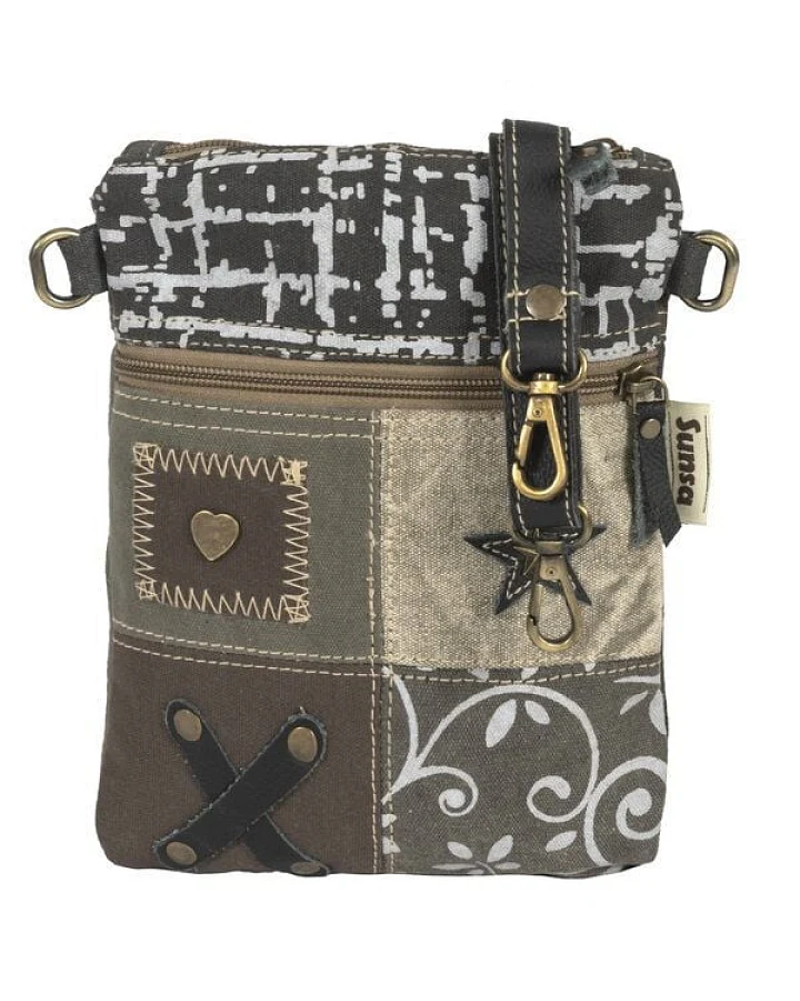 Sunsa kleine Umhängetasche Canvas Crossover Tasche in Patchwork Design