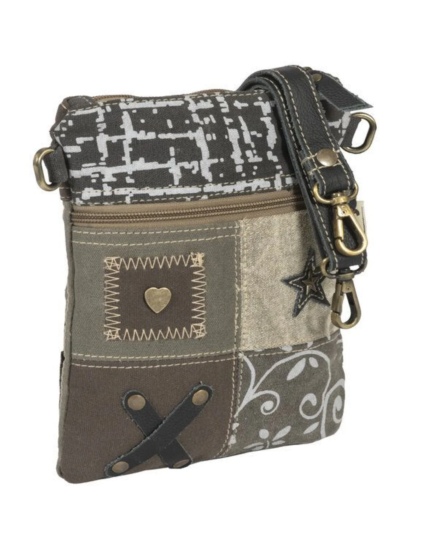 Sunsa kleine Umhängetasche Canvas Crossover Tasche in Patchwork Design – Ansicht 2