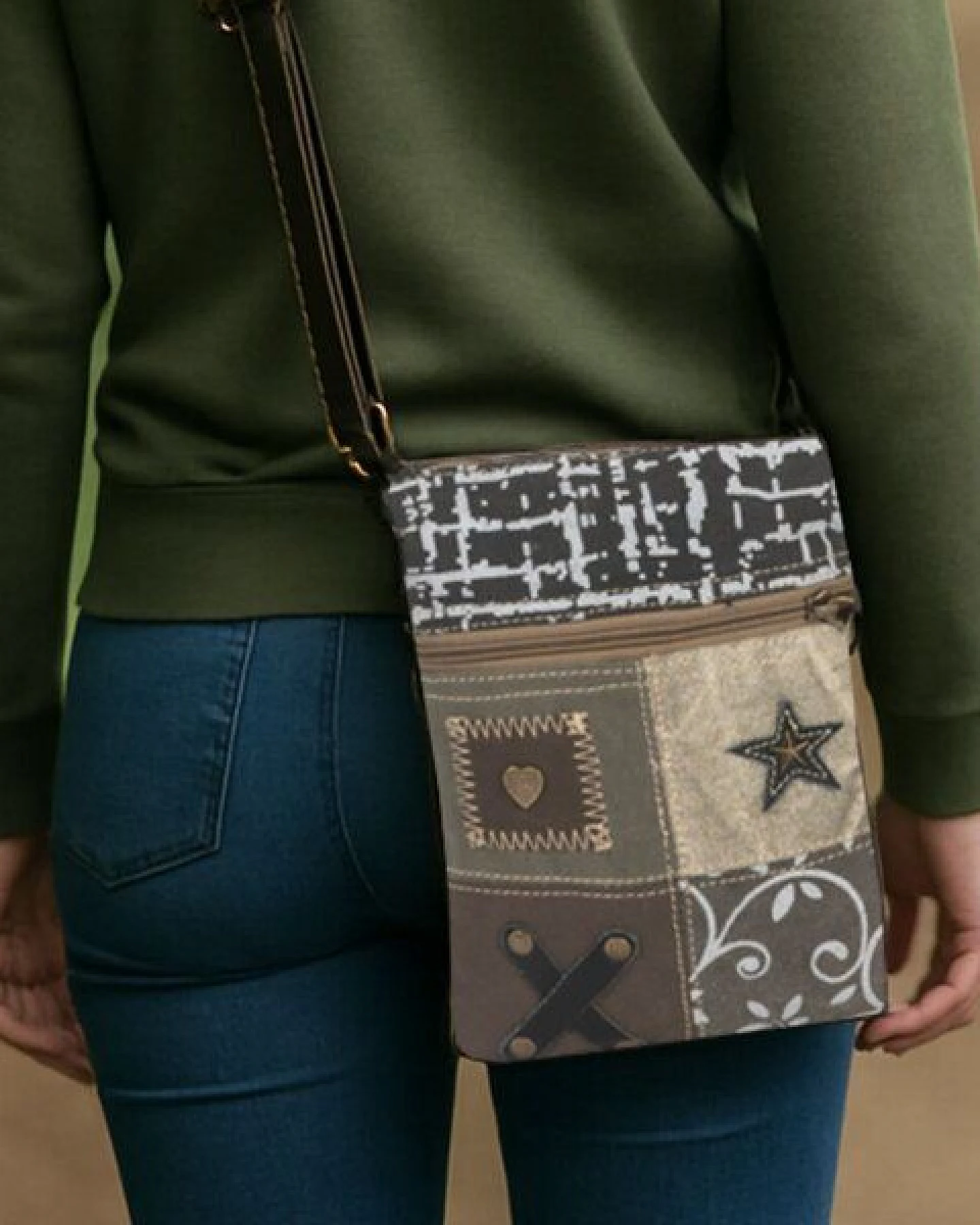 Sunsa kleine Umhängetasche Canvas Crossover Tasche in Patchwork Design – Ansicht 3