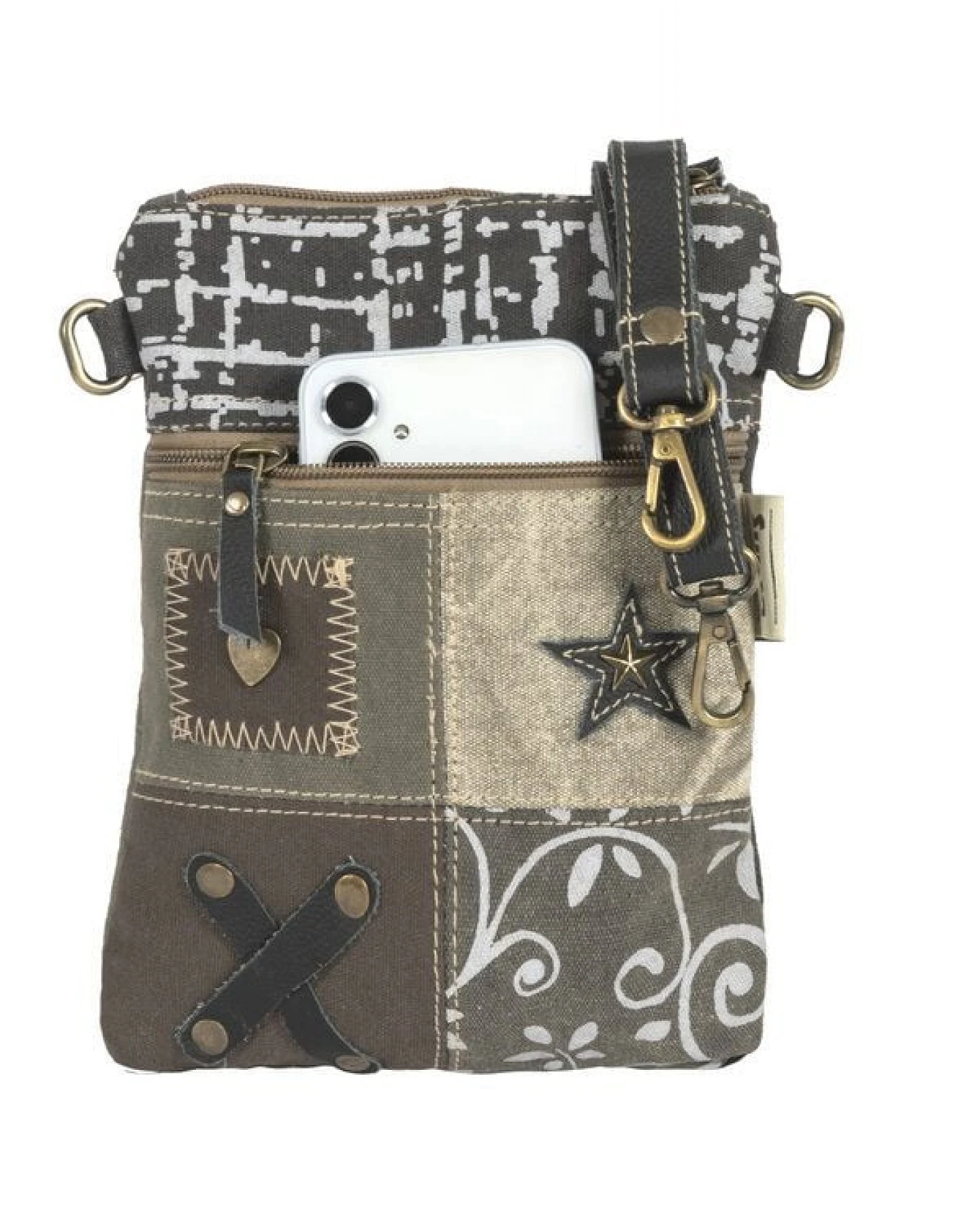 Sunsa kleine Umhängetasche Canvas Crossover Tasche in Patchwork Design – Ansicht 4