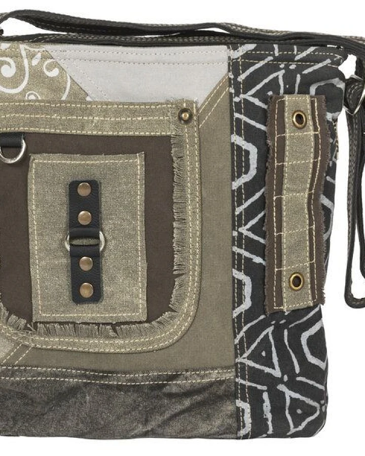 Sunsa Damen Umhängetasche. Canvas Crossover Tasche in grau Khaki