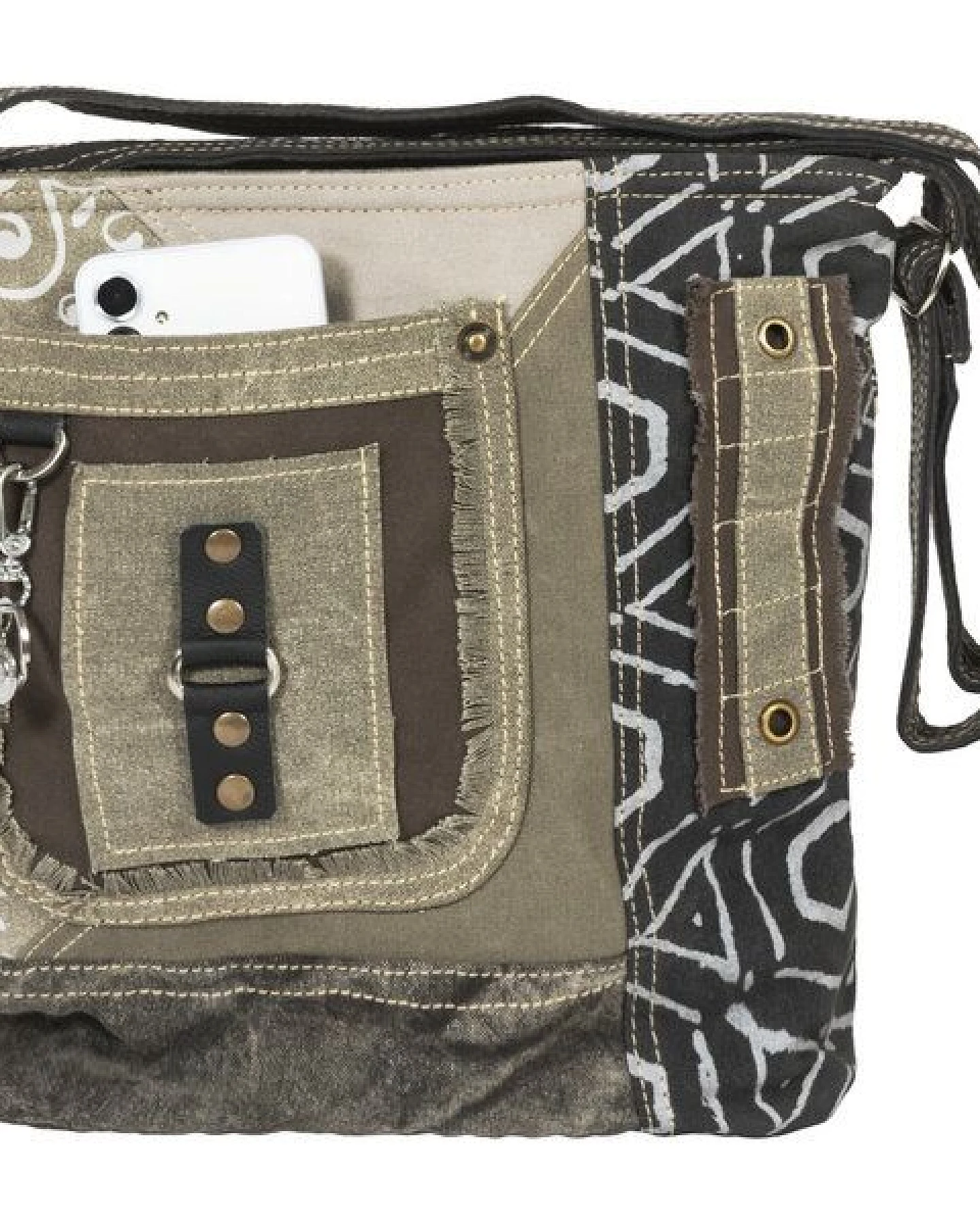 Sunsa Damen Umhängetasche. Canvas Crossover Tasche in grau Khaki – Ansicht 3