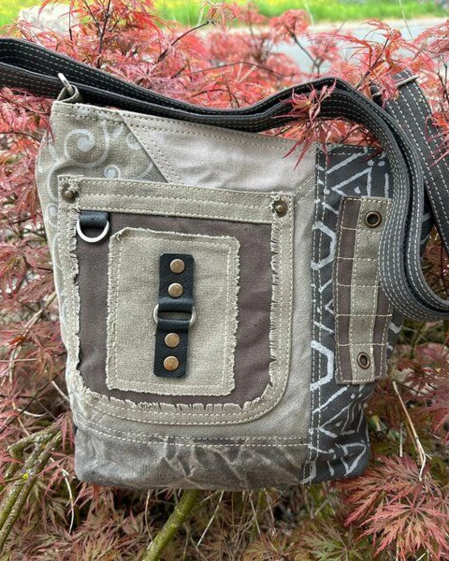 Sunsa Damen Umhängetasche. Canvas Crossover Tasche in grau Khaki – Ansicht 2