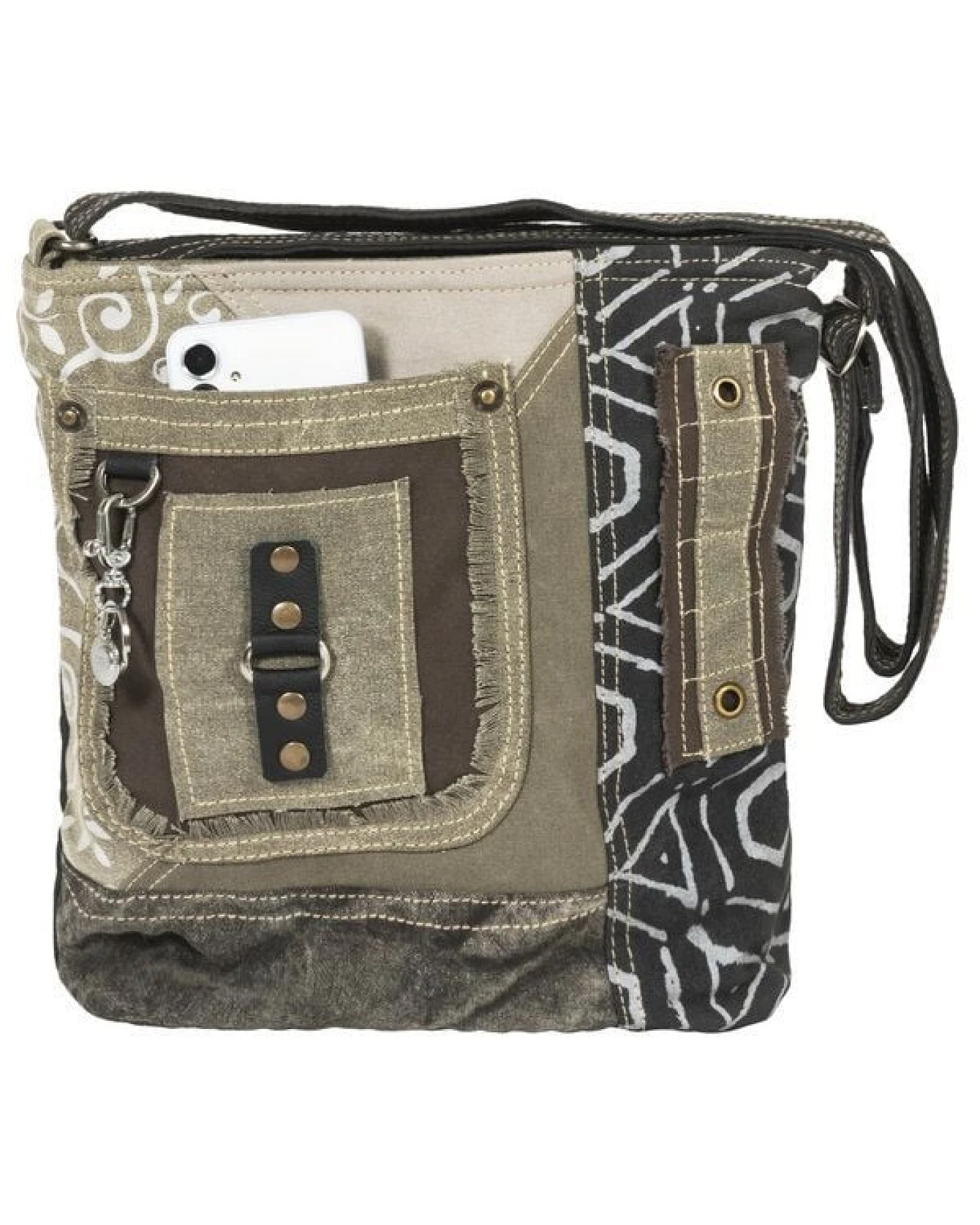 Sunsa Damen Umhängetasche. Canvas Crossover Tasche in grau Khaki – Ansicht 3