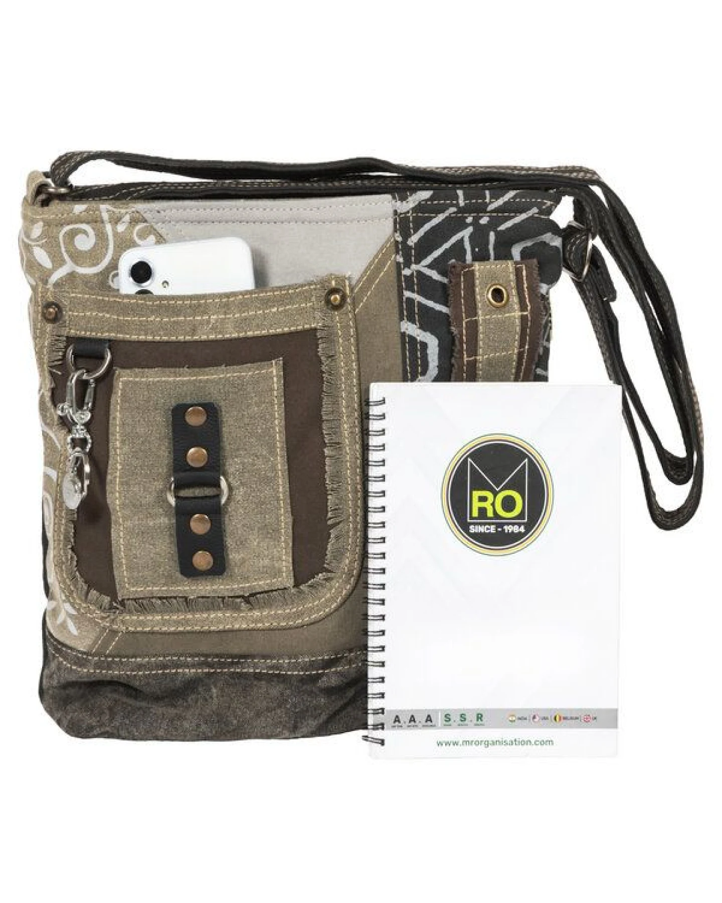 Sunsa Damen Umhängetasche. Canvas Crossover Tasche in grau Khaki – Ansicht 4