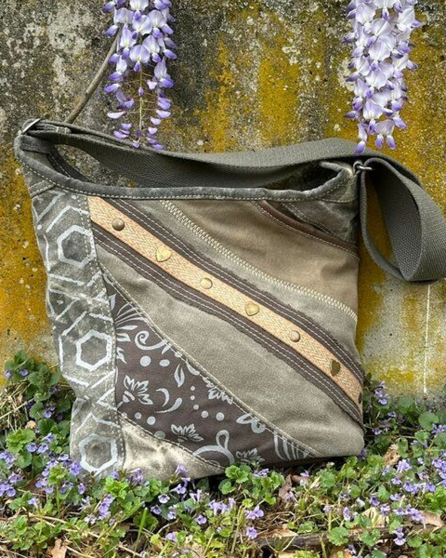 Sunsa Damen Umhängetasche. Canvas Hobo Tasche in Patchwork Design – Ansicht 2