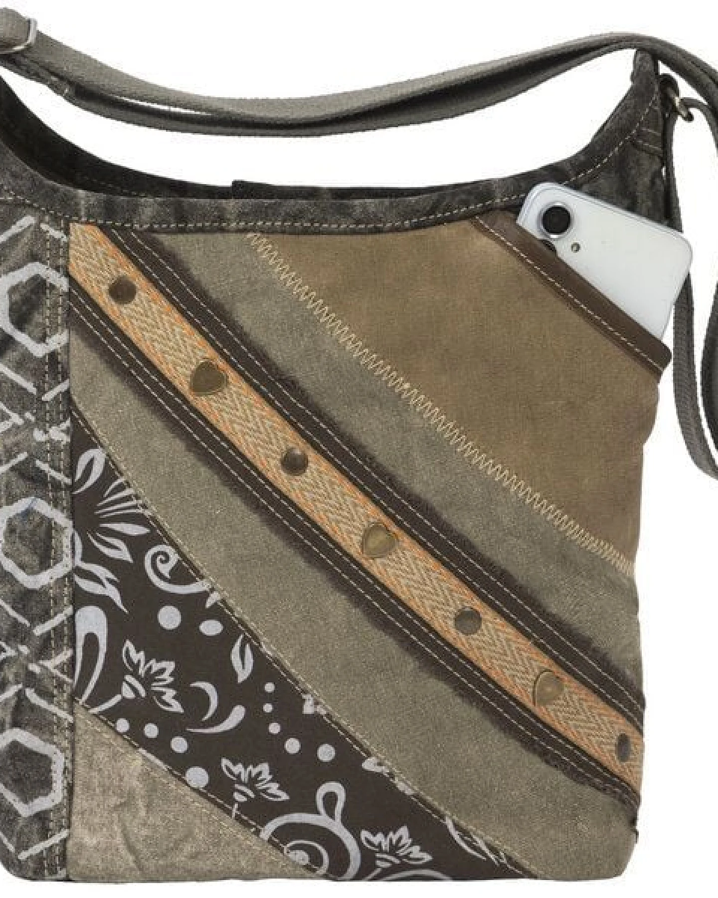 Sunsa Damen Umhängetasche. Canvas Hobo Tasche in Patchwork Design – Ansicht 3
