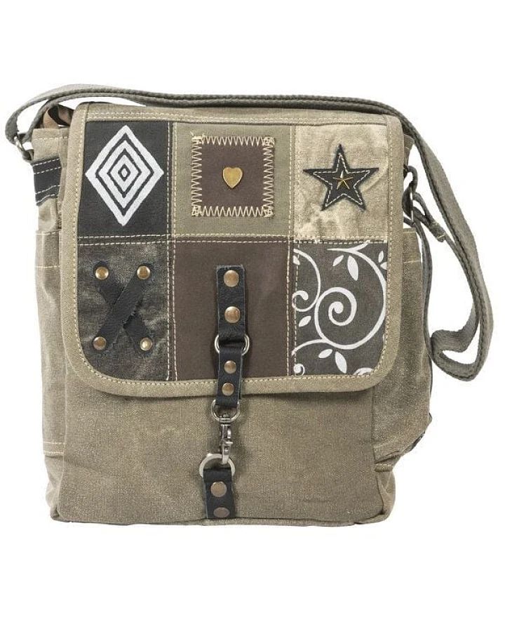 Sunsa Damen Umhängetasche. Canvas Messenger Tasche in Patchwork Design