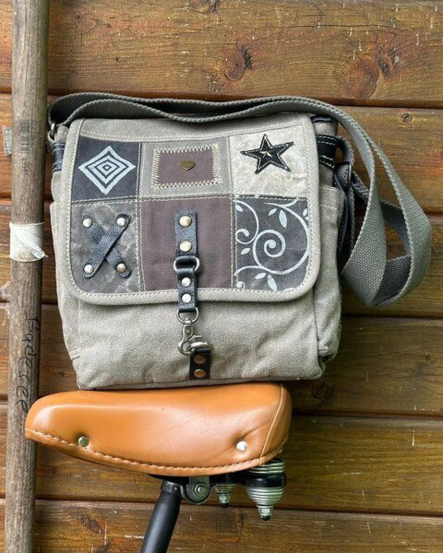 Sunsa Damen Umhängetasche. Canvas Messenger Tasche in Patchwork Design – Ansicht 2